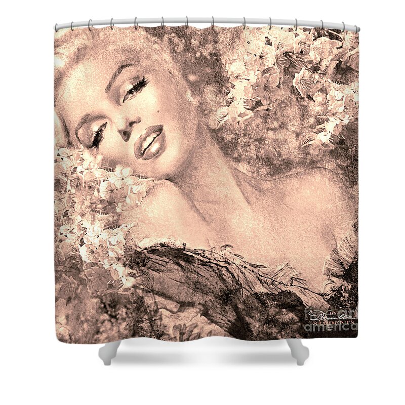 Theo Danella Shower Curtain featuring the painting Marilyn Cherry Blossom, b sepia by Theo Danella