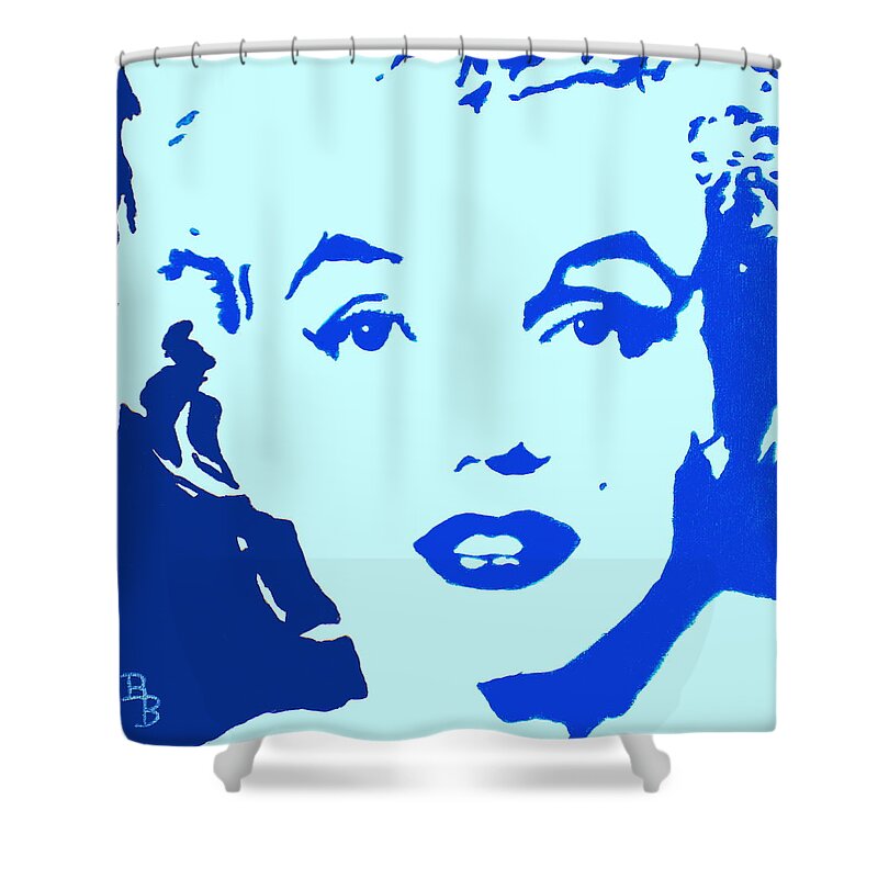 Marilyn Monroe Shower Curtain featuring the painting Marilyn Monroe Blue Pop Art Portrait by Bob Baker