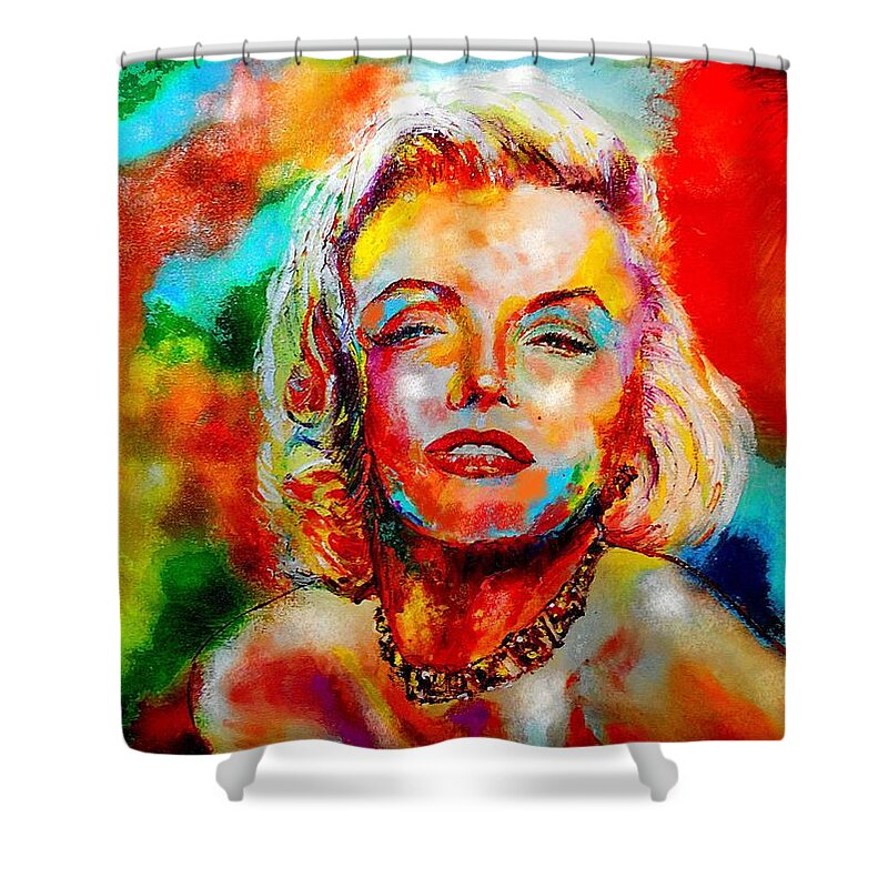Marilyn Monroe Shower Curtain featuring the painting Marilyn Monroe by Leland Castro