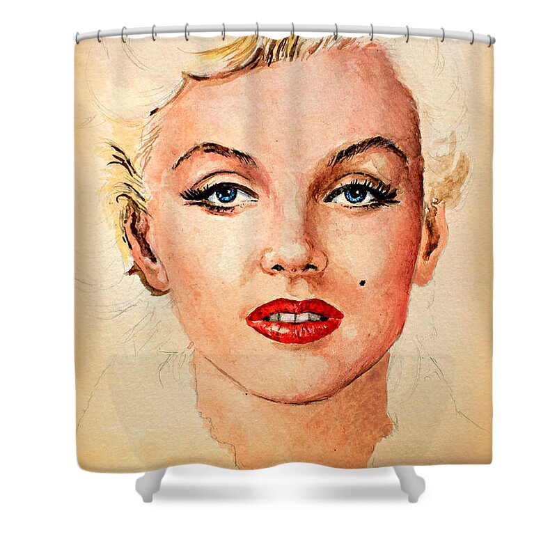 Marilyn Shower Curtain featuring the painting Marilyn seductive warm edit by Andrew Read