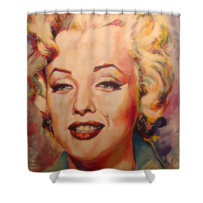Marilyn Monroe Shower Curtain featuring the painting Marilyn by Tachi Pintor