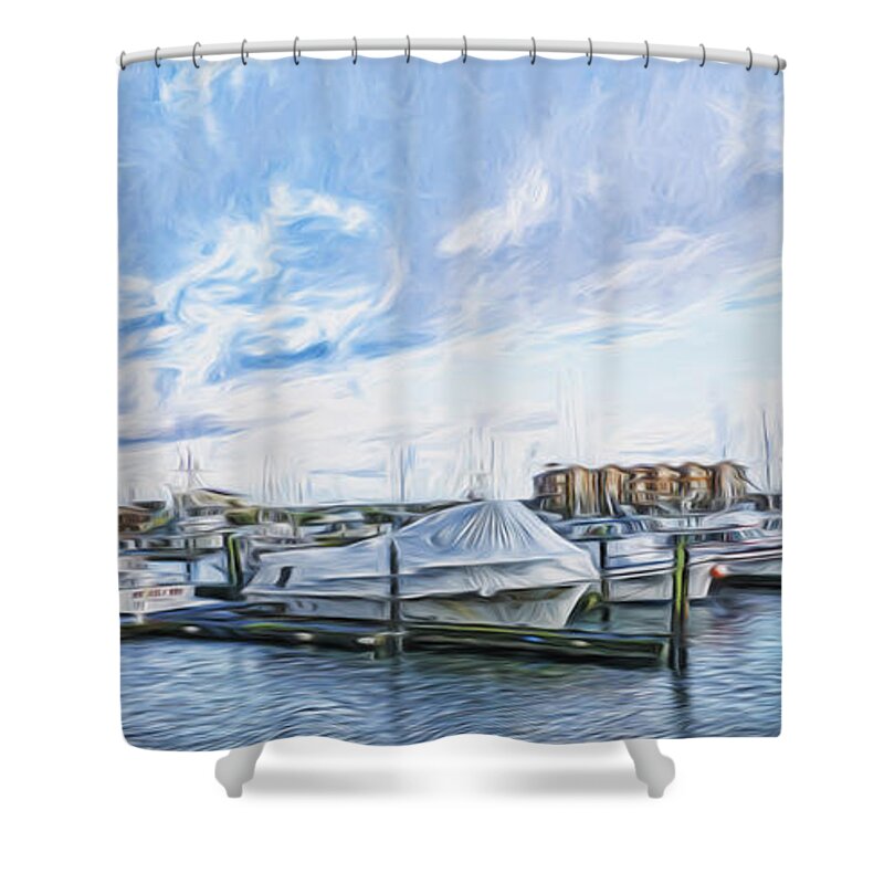 Marina Shower Curtain featuring the digital art Marina at Westport 2 by Cathy Anderson