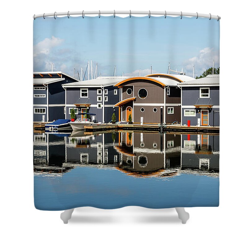 Blue Shower Curtain featuring the photograph Marina Homes Reflected by Darryl Brooks