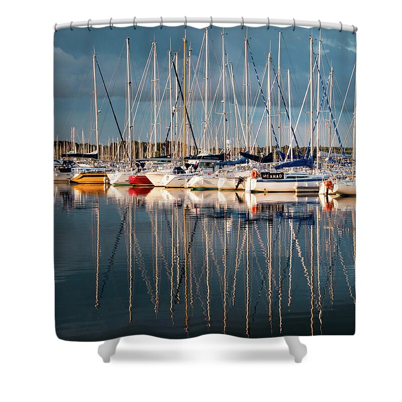 Boat Shower Curtain featuring the photograph Marina Sunset 7 by Geoff Smith
