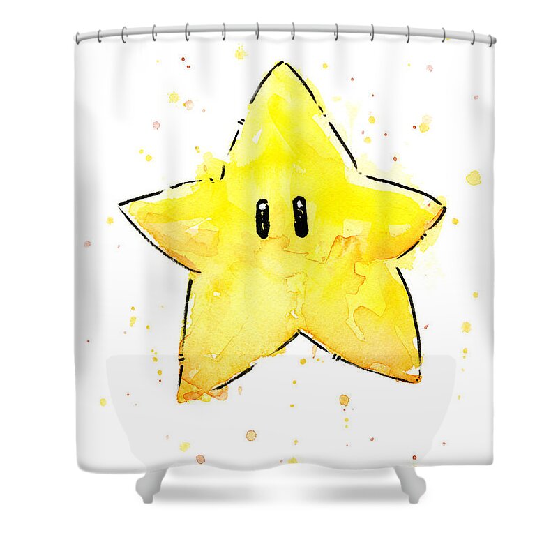 Star Shower Curtain featuring the painting Mario Invincibility Star Watercolor by Olga Shvartsur