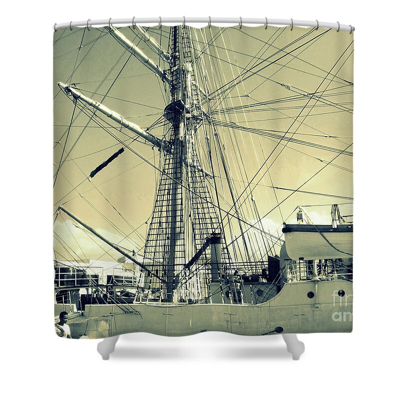 Sailing Ship Shower Curtain featuring the photograph Maritime Spiderweb by Susan Lafleur