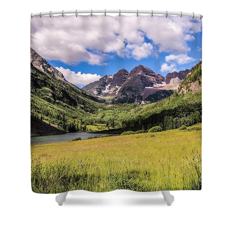 Maroon Bells Shower Curtain featuring the photograph Maroon Bells by Veronica Batterson