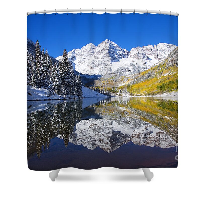 Aspen Shower Curtain featuring the photograph Maroon Lake and Bells 1 by Ron Dahlquist - Printscapes