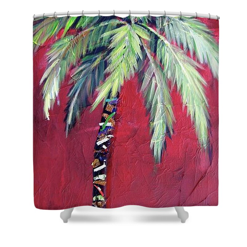 Maroon Palm Tree Shower Curtain featuring the painting Maroon Palm Tree by Kristen Abrahamson