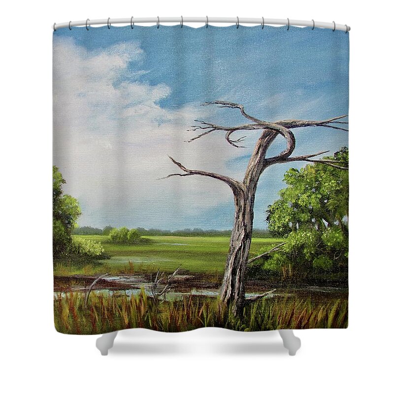Island Shower Curtain featuring the painting Marsh Sentinel by Marlyn Boyd
