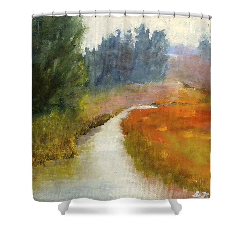Landscape Water Country Woods Wetland Grasses Stream Shower Curtain featuring the painting Marshes Of New England by Scott W White