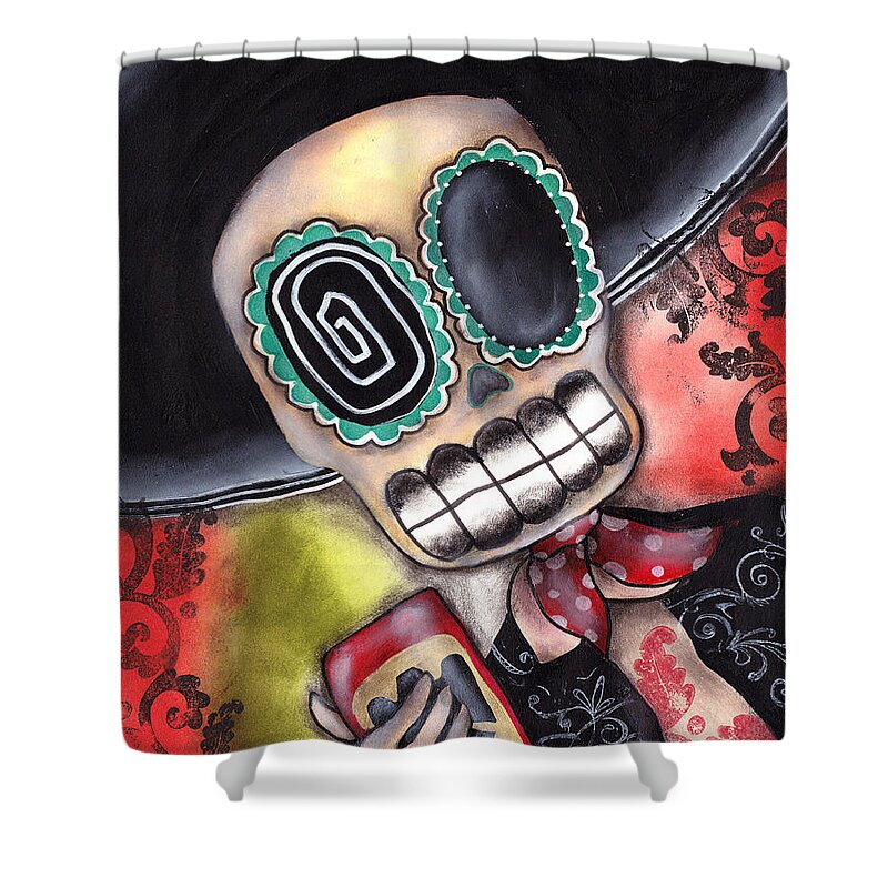 Mariachi Shower Curtain featuring the painting Martin Mariachi by Abril Andrade