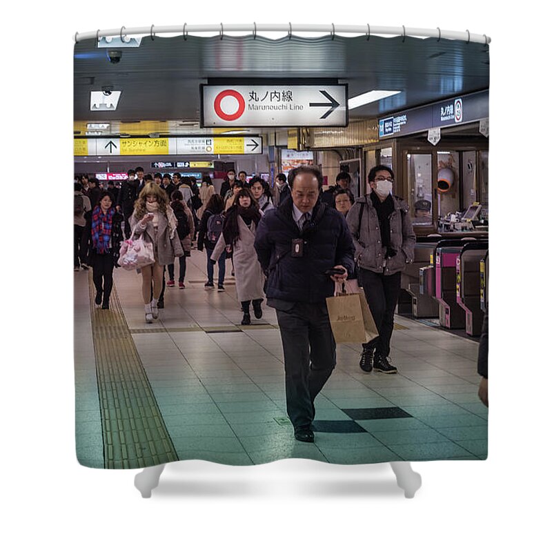 Pedestrians Shower Curtain featuring the photograph Marunouchi Line, Tokyo Metro Japan by Perry Rodriguez