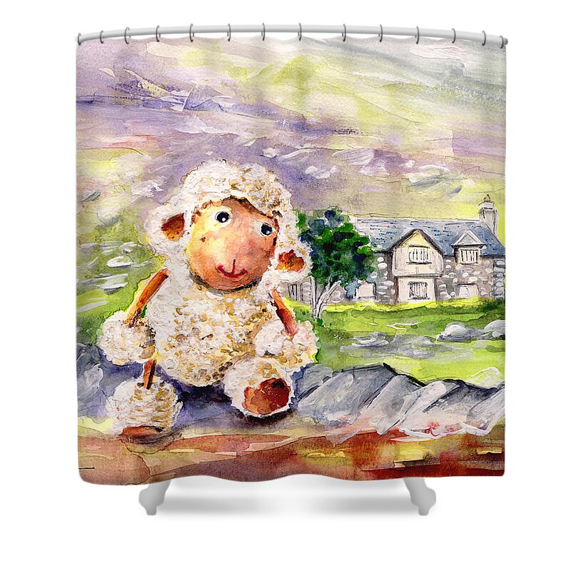 Animals Shower Curtain featuring the painting Mary The Scottish Sheep by Miki De Goodaboom
