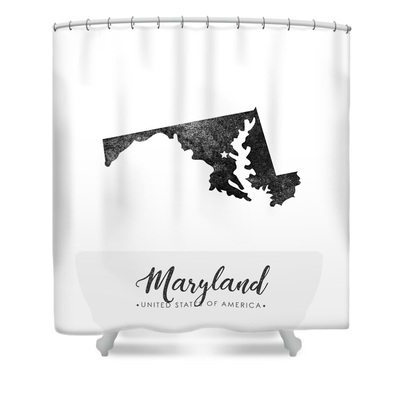 Maryland Shower Curtain featuring the mixed media Maryland State Map Art - Grunge Silhouette by Studio Grafiikka