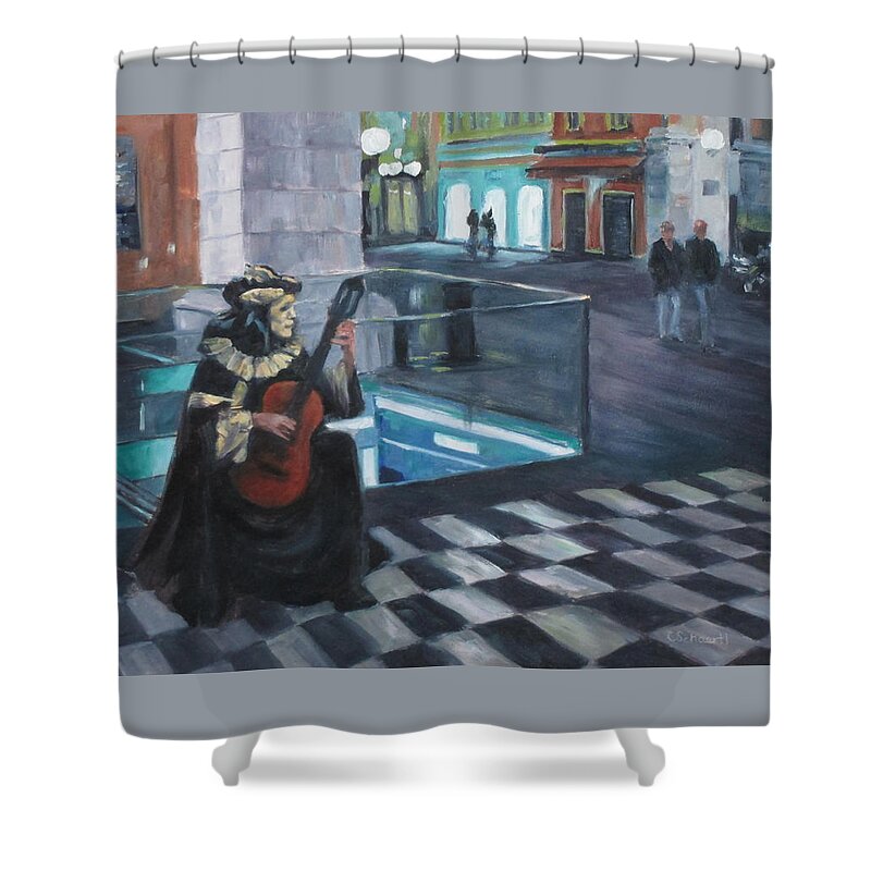 Musician. Europe Shower Curtain featuring the painting Masked Musician by Connie Schaertl