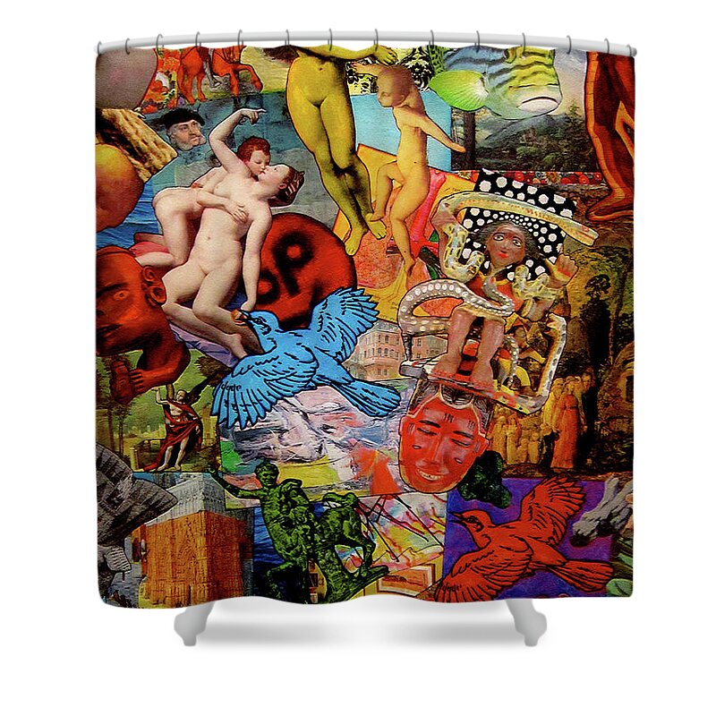  Shower Curtain featuring the painting Masks Detail 1 by Steve Fields