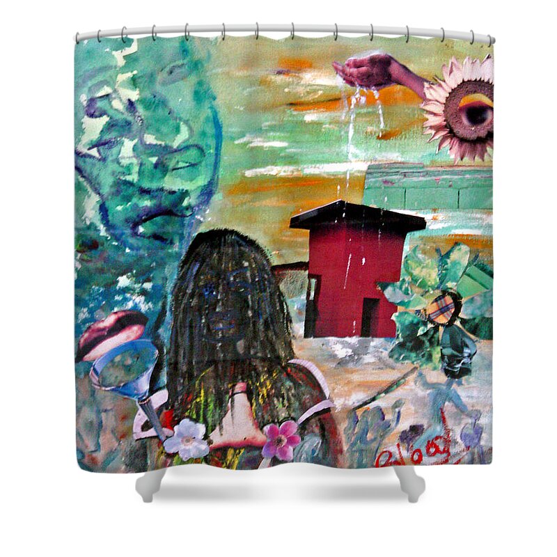 Water Shower Curtain featuring the painting Masks of Life by Peggy Blood