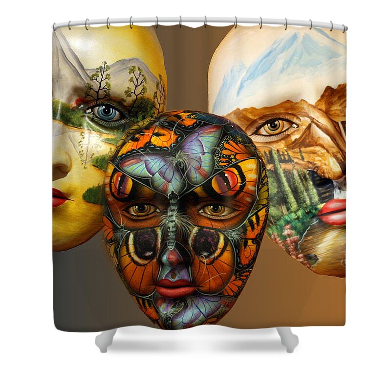 Mask Shower Curtain featuring the photograph Masks on the Wall by Farol Tomson