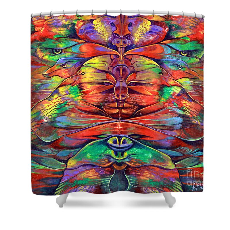 Rorshach Shower Curtain featuring the painting Masqparade 4 by Ricardo Chavez-Mendez