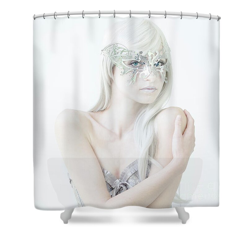 Woman Shower Curtain featuring the photograph Masquerade in White by Diane Diederich