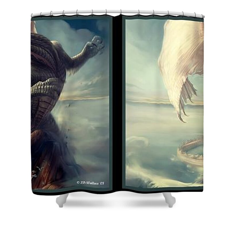 3d Shower Curtain featuring the digital art Massive Dragon - Gently cross your eyes and focus on the middle image by Brian Wallace
