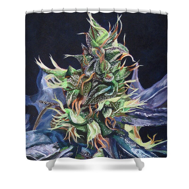 Cannabis Shower Curtain featuring the painting Master Kush by Anita Toke
