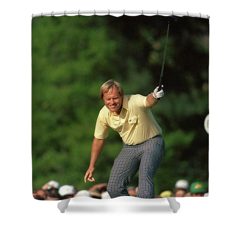 The Masters Augusta Shower Curtain featuring the photograph Masters Winning Put 1986 Jack Nicklaus 1986 by Peter Nowell