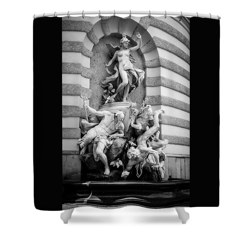 Fountain Shower Curtain featuring the photograph Mastery of the Sea - Vienna B W by Pamela Newcomb