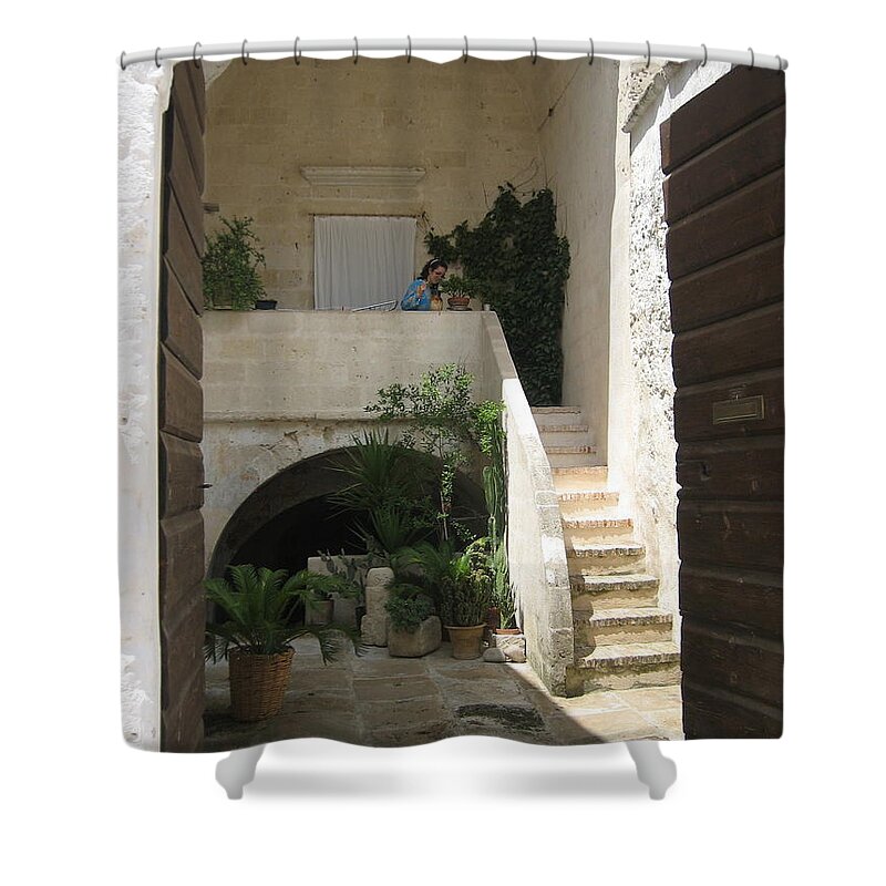 Cityscape Shower Curtain featuring the photograph Matera, Italian Courtyard by Italian Art