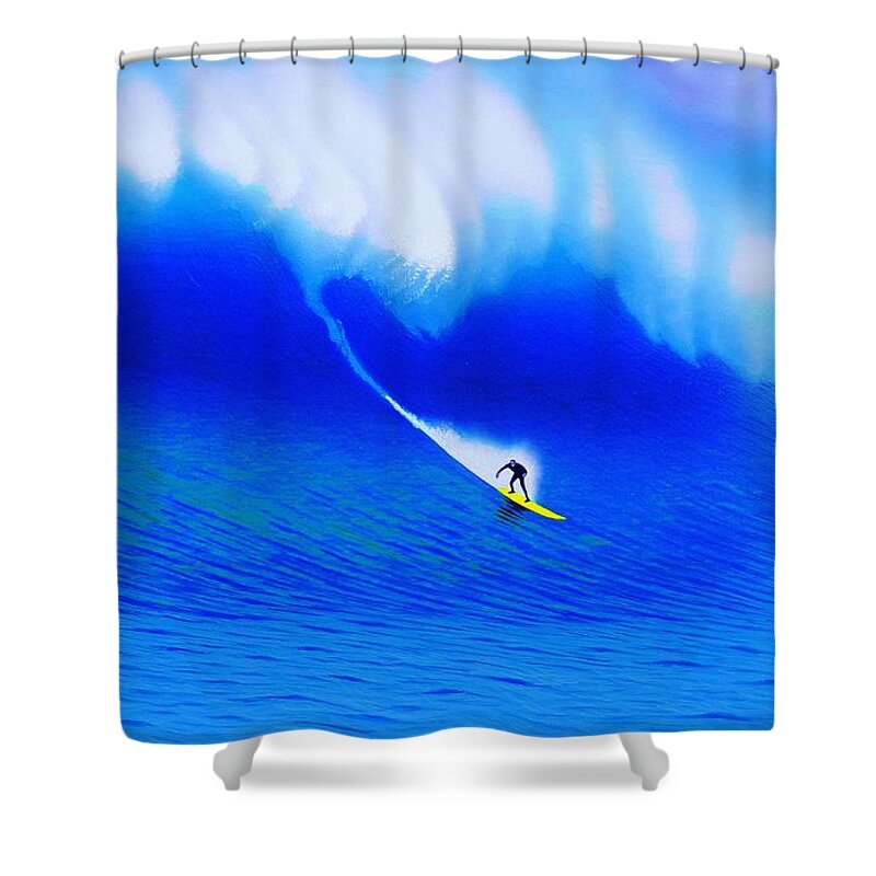 Surfing Shower Curtain featuring the painting Mavericks 2010 by John Kaelin