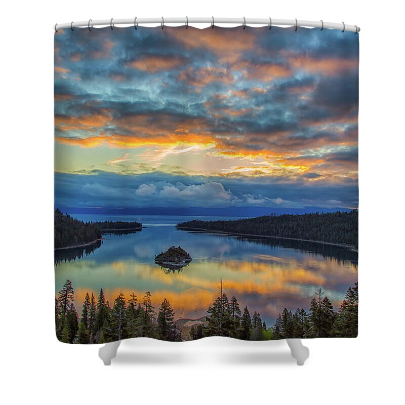 Landscape Shower Curtain featuring the photograph May Sunrise at Emerald Bay by Marc Crumpler