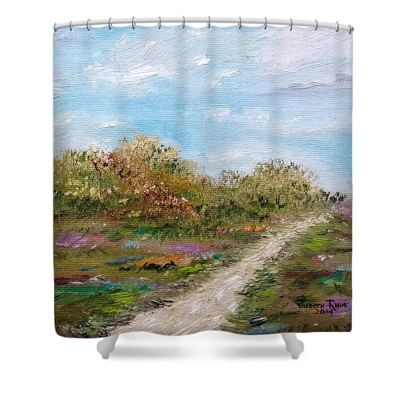 Landscape Shower Curtain featuring the painting May The Road Rise Up To Meet You by Judith Rhue
