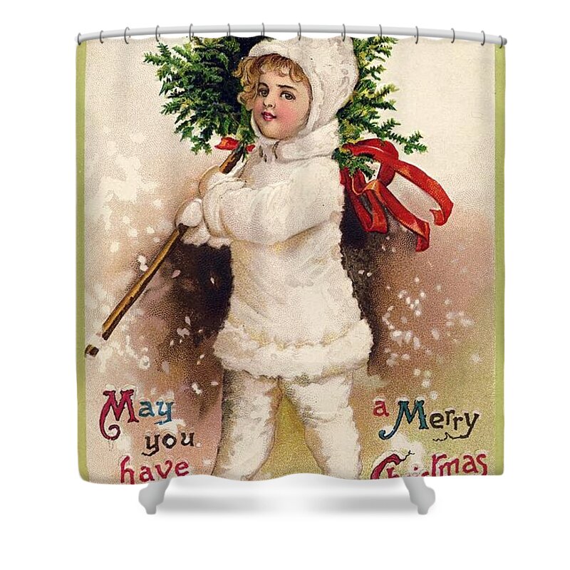 May You Have A Merry Christmas Shower Curtain featuring the painting May you have a Merry Christmas by Vintage Collectables