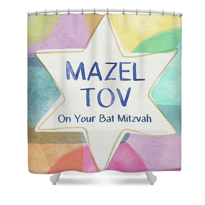 Jewish Shower Curtain featuring the painting Mazel Tov On Your Bat Mitzvah- Art by Linda Woods by Linda Woods