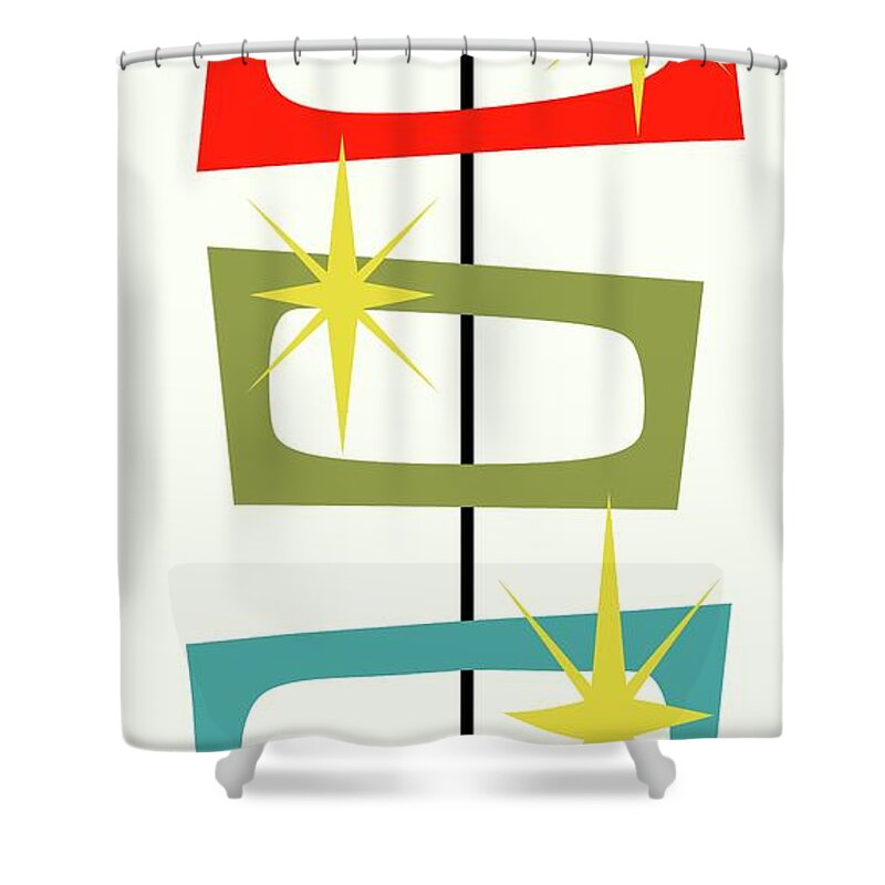 Mid Century Modern Shower Curtain featuring the digital art MCM Shapes 3 by Donna Mibus