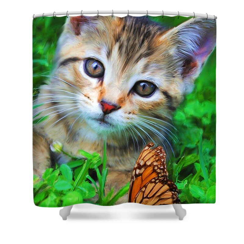Kitten Shower Curtain featuring the painting Me and My Monarch by Jai Johnson