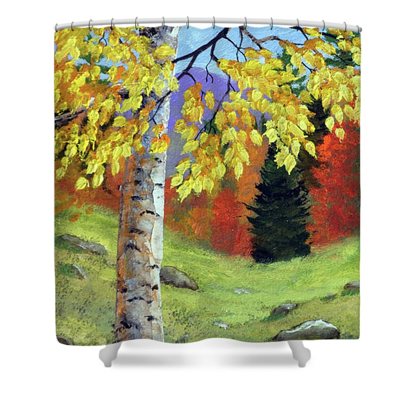 Birch Shower Curtain featuring the painting Meadow Birch In Autumn by Frank Wilson