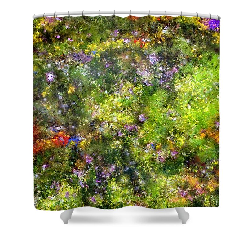 Meadow Shower Curtain featuring the painting Meadowstars in Manx by RC DeWinter