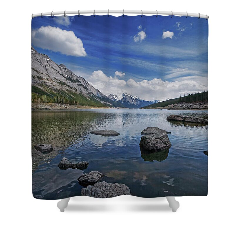 Medicine Lake Shower Curtain featuring the photograph Medicine Lake, Jasper by Dan Jurak