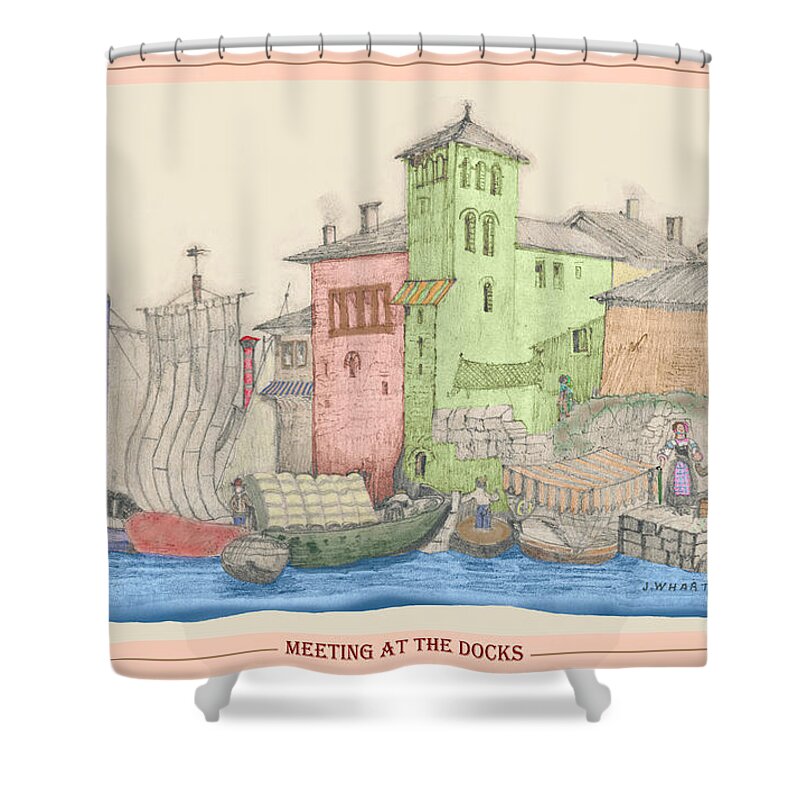 Meeting At The Docks Shower Curtain featuring the painting Meeting at the Docks Classic by Donna L Munro