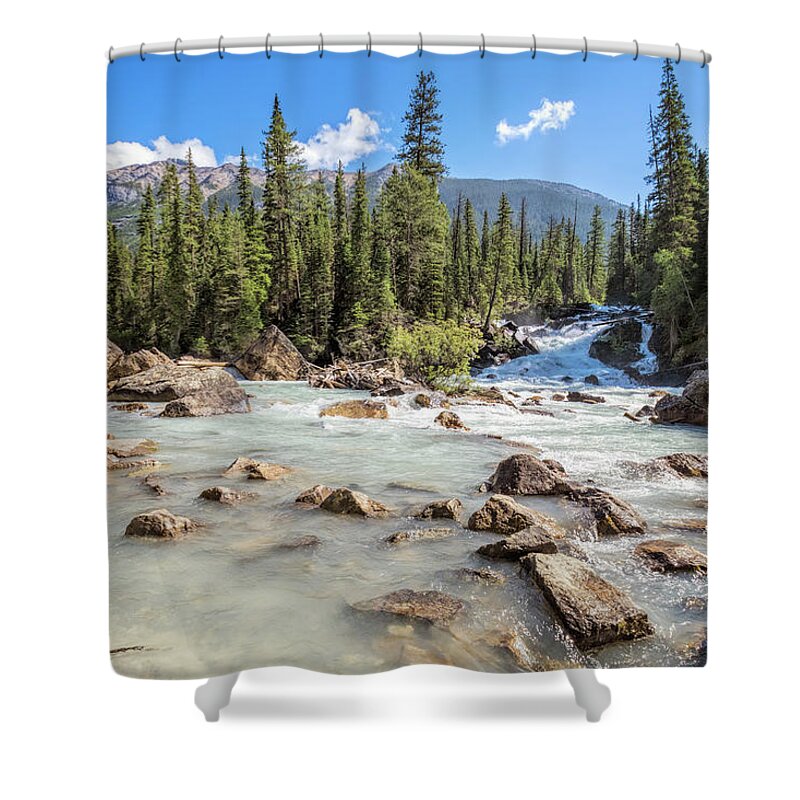 Joan Carroll Shower Curtain featuring the photograph Meeting of the Waters II by Joan Carroll