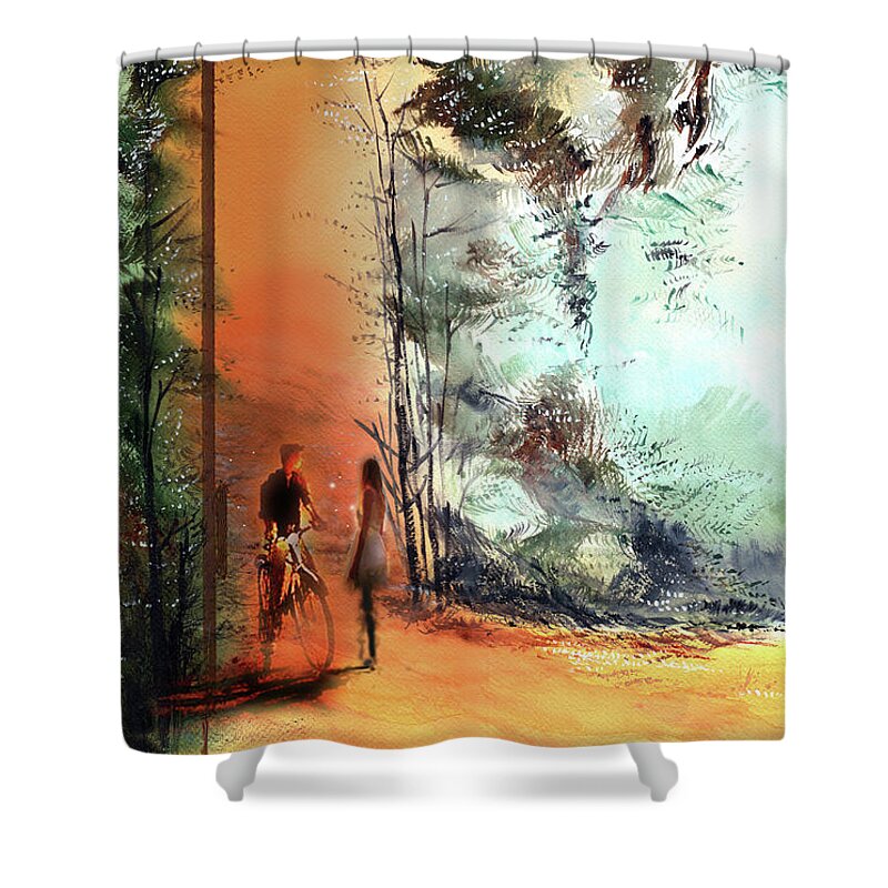 Nature Shower Curtain featuring the painting Meeting on a date by Anil Nene