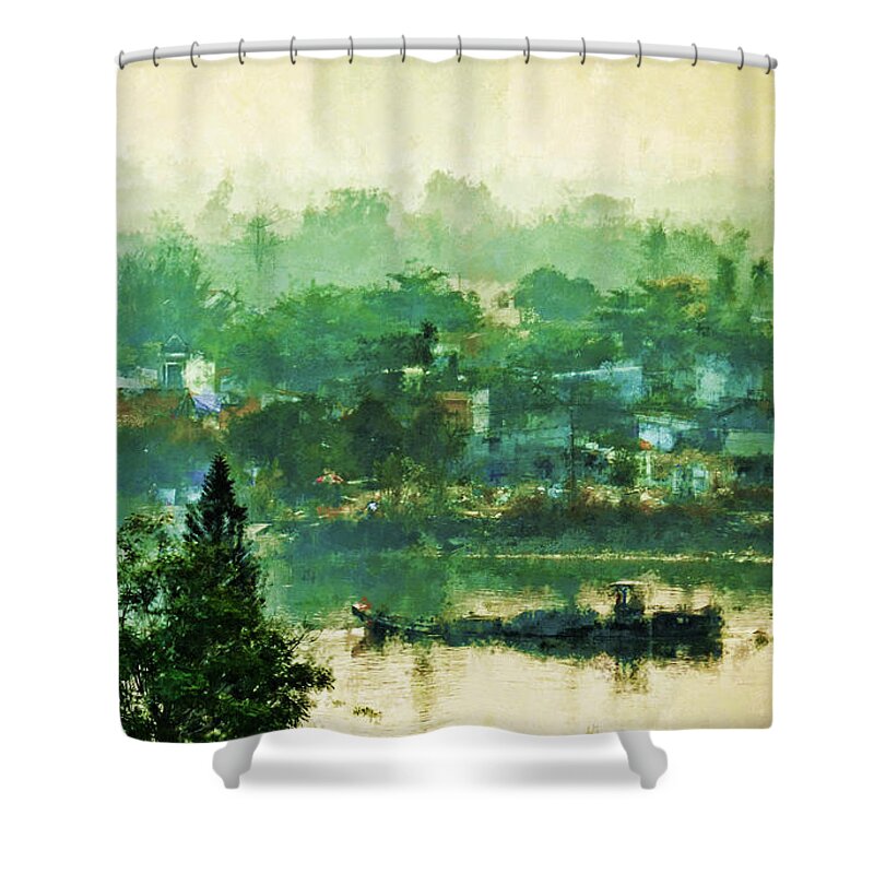 Vietnam Shower Curtain featuring the digital art Mekong Morning by Cameron Wood
