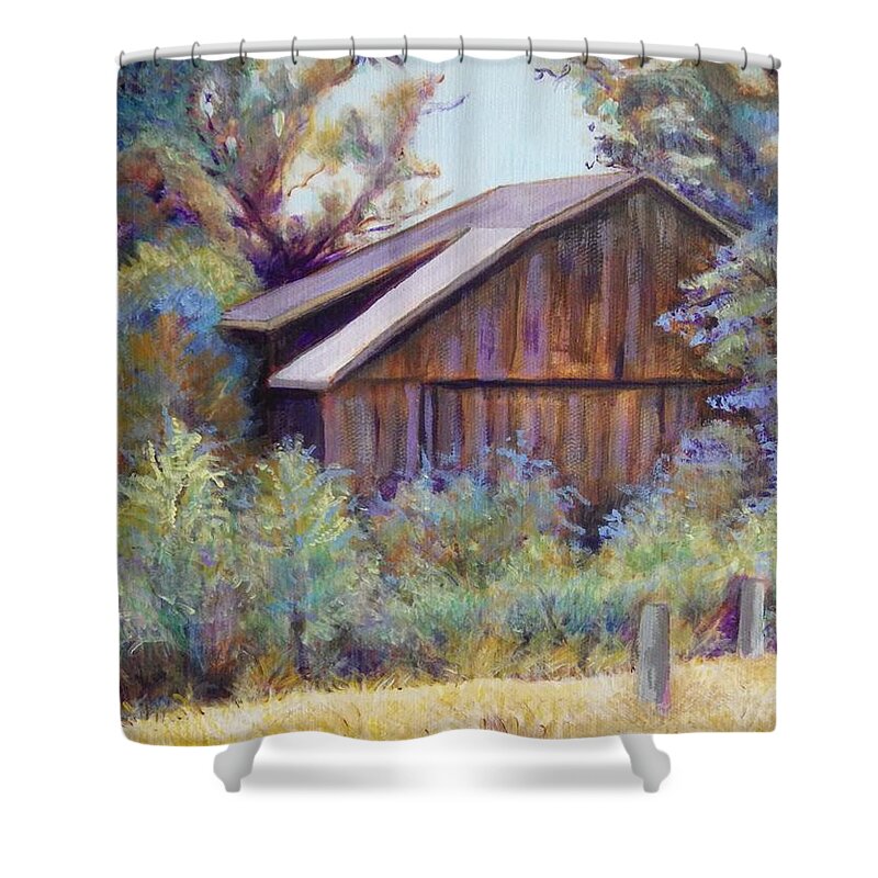 Barn Shower Curtain featuring the painting Melissa's Barn by Linda Markwardt