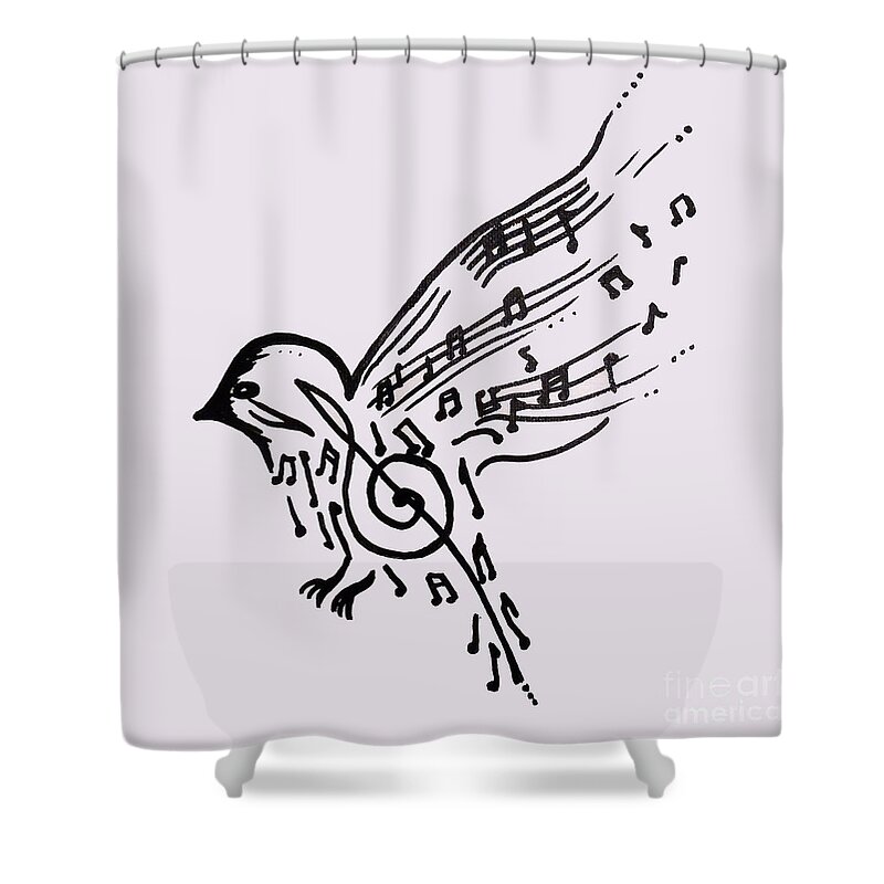 Bird Musical Shower Curtain featuring the painting Melody by Jilian Cramb - AMothersFineArt
