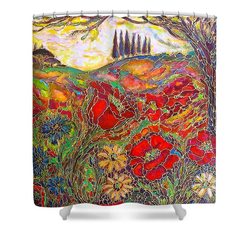 Summer Shower Curtain featuring the painting Memories of Tuscany by Rae Chichilnitsky