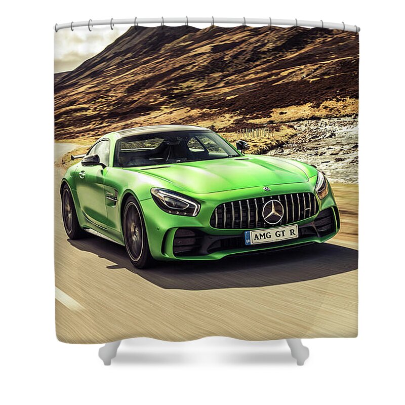 Mercedes Shower Curtain featuring the photograph Mercedes A M G G T R by Movie Poster Prints