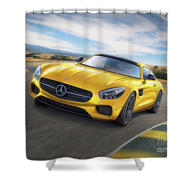 Mercedes Shower Curtain featuring the digital art Mercedes AMG GT by Stu Shepherd