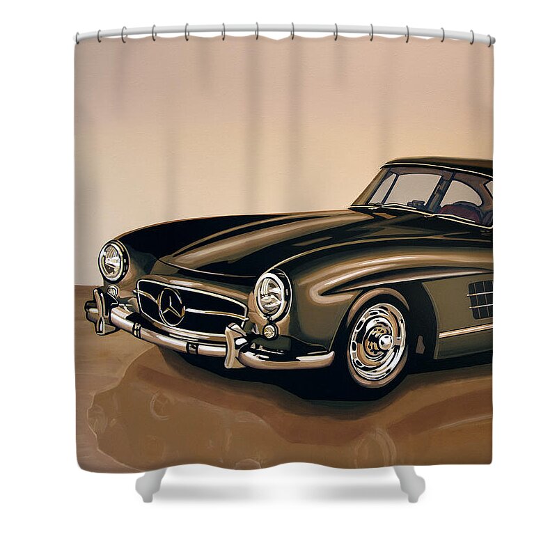Mercedes Benz Shower Curtain featuring the painting Mercedes Benz 300 SL 1954 Painting by Paul Meijering